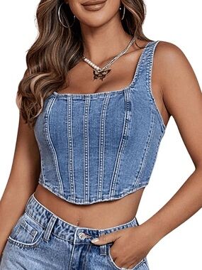 Denim Crop Tank Top - Blue